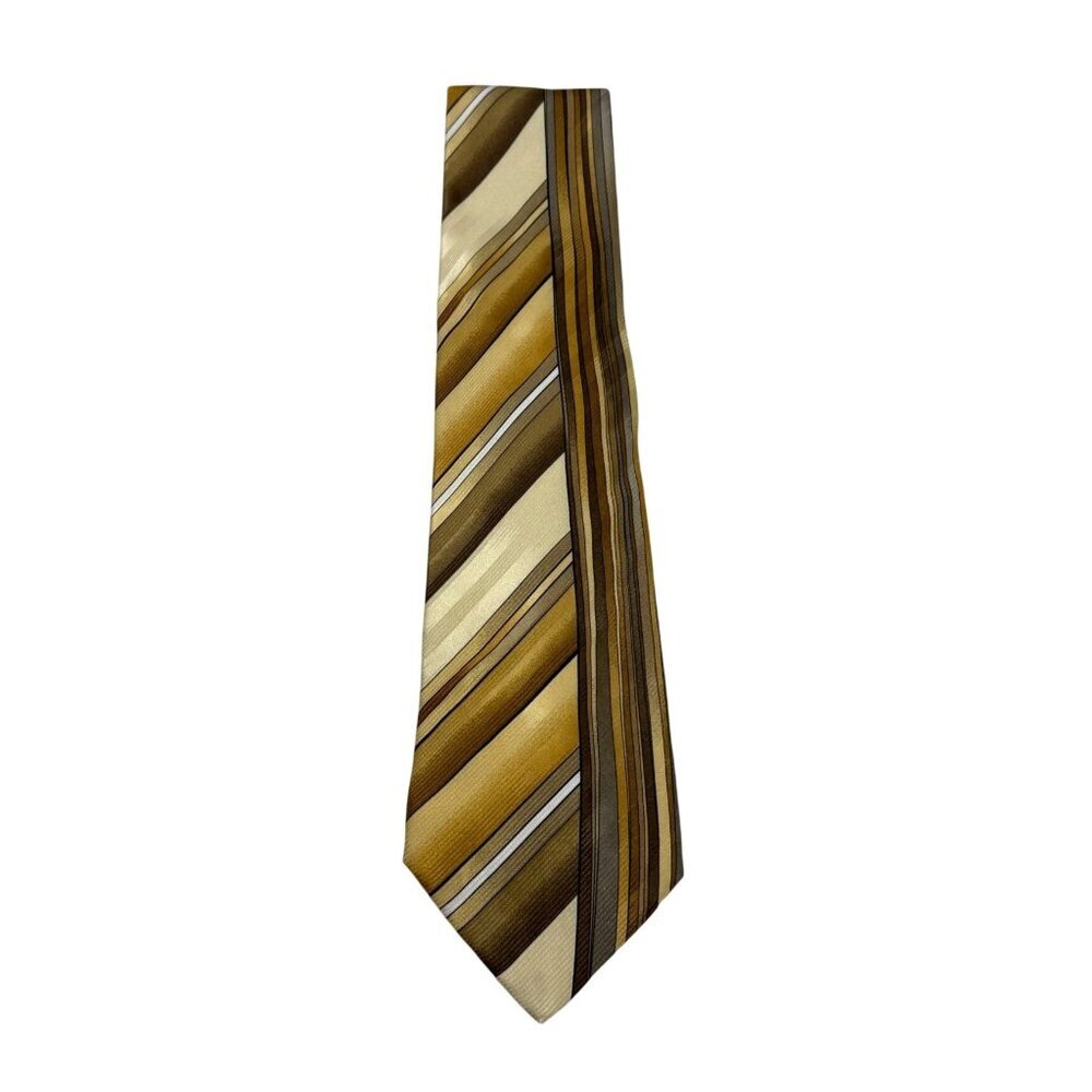 Vitaliano Pancaldi Italy Silk Neck tTe Abstract Geometric Striped Brown Gold Tan